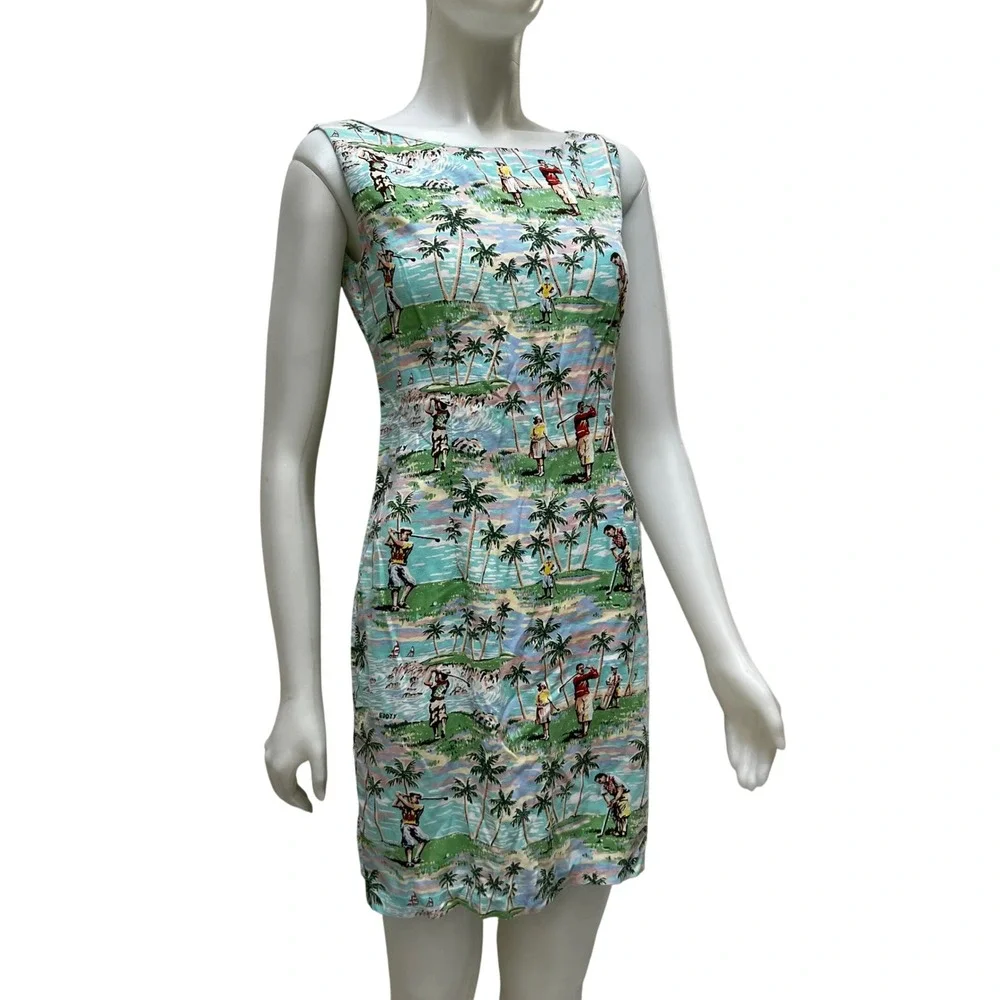 Vtg Reyn Spooner Dress Art of Eddy Y Golf Novelty Woodie Label Collectible Small